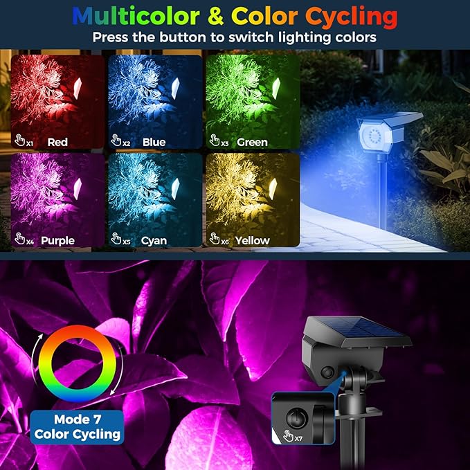 Peasur 2 Pack Solar Spot Lights Outdoor Color Changing, 7 Modes Halloween RGB Solar Powered Waterproof Spotlight, Landscape Lighting for Outside Yard Garden Pathway Peasur