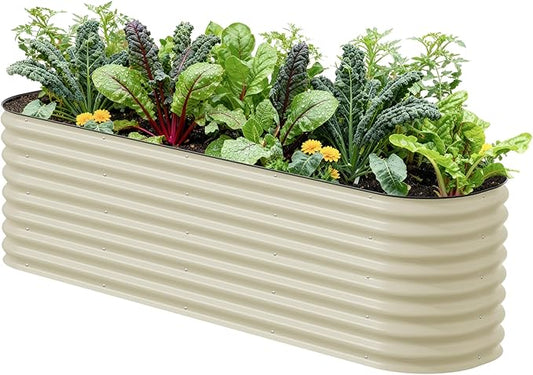 Vego garden 26" Extra Tall Raised Garden Bed Kits, 9 in 1 Modular Raised Planter Box for Vegetables Flowers Fruits Oval Metal Raised Garden Pearl White VegoGarden