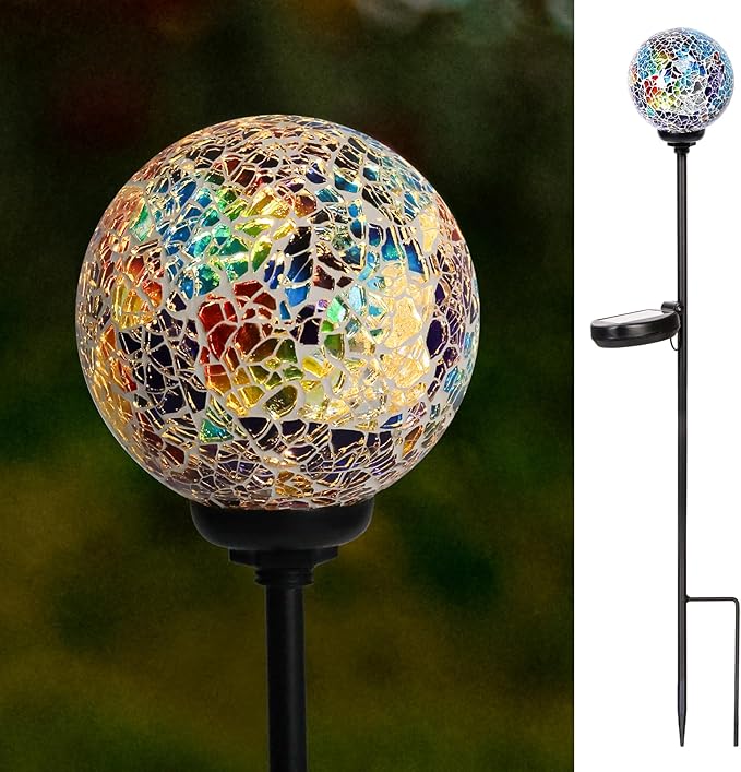 VCUTEKA Solar Path Lights Outdoor Decorative - Mosaic Solar Garden Stakes Light Waterproof LED Light for Landscape Lawn Patio Yard Driveway Decoration VCUTEKA