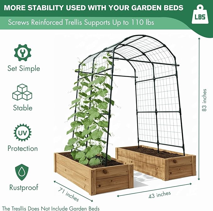 Garden Trellis Arch 7FT PP-Coated Stainless Steel Metal Extra Tall Cucumber Trellis Arch Garden Arch Trellis for Climbing Plants Outdoor Vegetable Trellis with Trellis Netting GardenArchTrellisforPlants