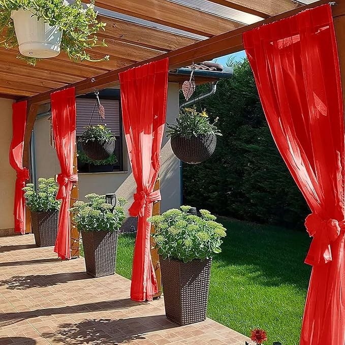 SpaceDresser Waterproof Outdoor Sheer Curtains for Patio - 4 Panels Rod Pocket Indoor Voile Sheer Curtain for Living Room,52W x 108L inch, Red SpaceDresser