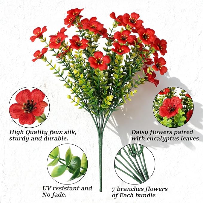 Railing Planter Boxes with Artificial Flowers, Adjustable Balcony Planters for Railing Hanging, UV Sun Resistant Colorful Daisy for Porch Patio Balcony Home (1 Pack, 24 Inch) VOXOR