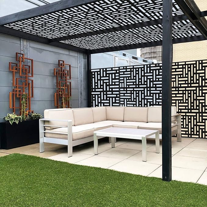 Casaphoria Metal Privacy Screen Outdoor, 72" H x 47" W Freestanding Decorative Privacy Screen for Patio Deck Balcony Garden with Stable Base, Black Helen Casaphoria