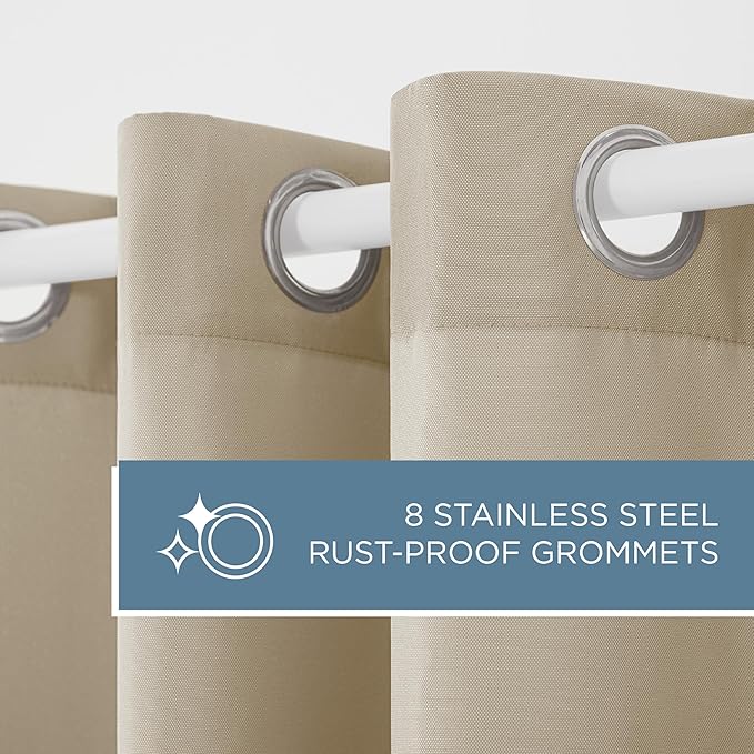 TOWN & COUNTRY BASICS Cabana Solid Heavyweight Indoor Outdoor Curtains, Light Filtering Opacity with Grommet Top, Water Repellent, 2-Pack Set, 54"x96", Taupe TOWN+%26+COUNTRY+BASICS