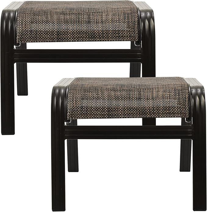 Outdoor Patio Foot Rest Ottoman Seat Textilene Portable Metal Footstool Portable Patio Chairs 2 Set Brown Deugold