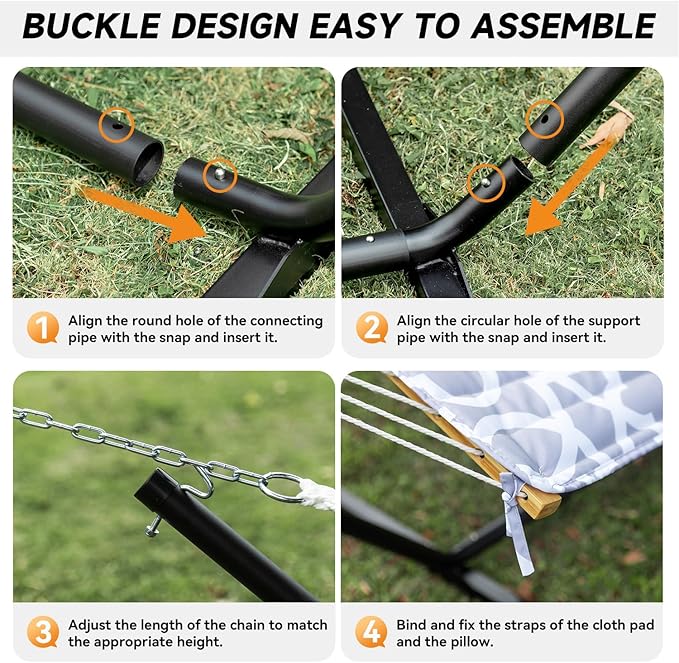 2 Person Outdoor Hammock with Stand, Cotton Rope Hammock with Polyester Pad, Adjustable Steel Frame, Portable with Carrying Bag – for Patio, Backyard, Garden, Beach, Cloud-Gray Rootora