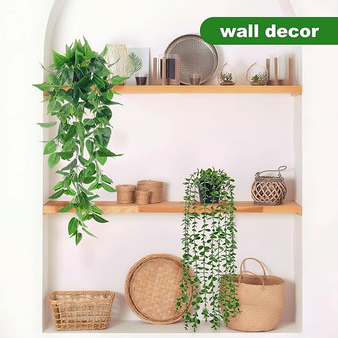 Der Rose 4Pcs Fake Plants Hanging Artificial Ivy Vine Faux Eucalyptus Hanging Plants, Boston Fern, String of Pearls for Living Room Bedroom Boho Wall Shelf Indoor Outdoor Decor DerRose