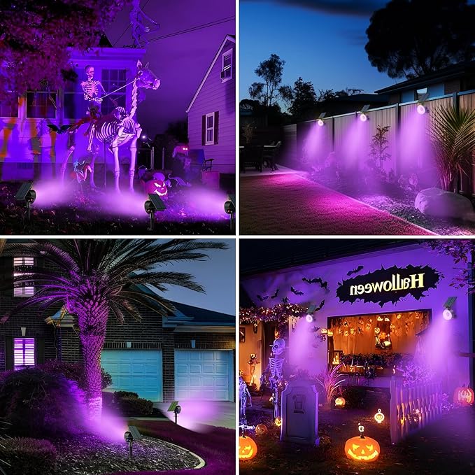 nipify 2 Pack Solar Spot Lights Outdoor Waterproof, Solar Spotlight Light for Outside Yard Landscape Lighting Pathway Lights Wall Auto On/Off, Purple Nipify