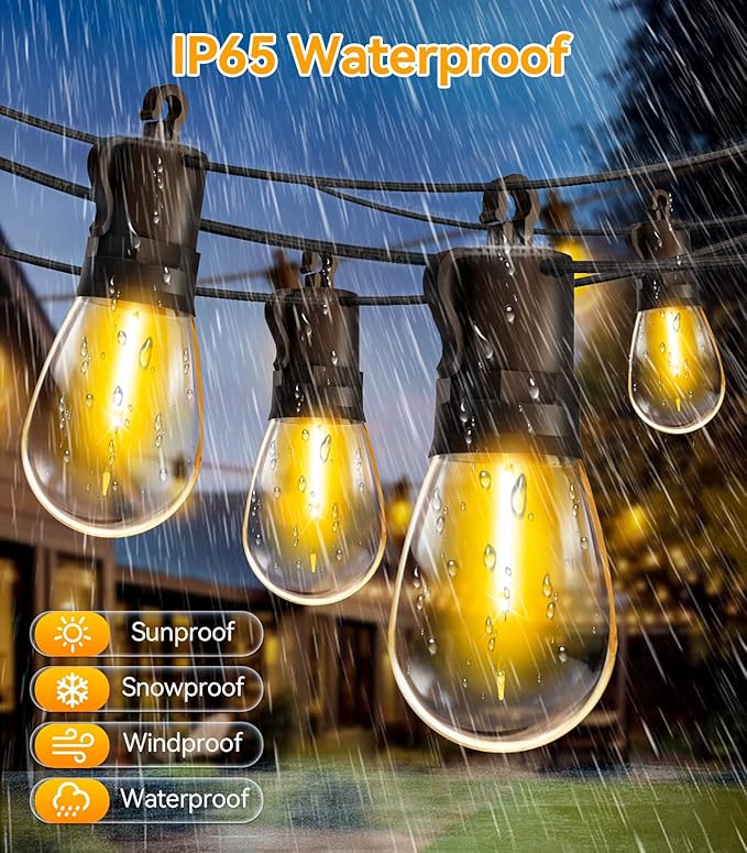 Outdoor String Lights Patio LED Light Outside - 30M 28+2 S14 LED 100ft Porch Lighting IP65 Waterproof Rootora