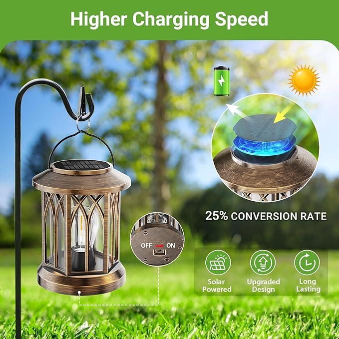 WdtPro Solar Lanterns Outdoor Lights, 4 Pack Bright Lanterns Outdoor Waterproof with Clip Patio Decor, Hanging Solar Lights for Outside Garden Yard Front Porch Table Decoration (Antique Copper) WdtPro