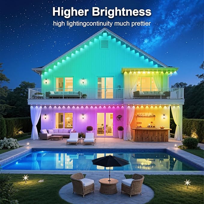 150FT Permanent Outdoor RGB Lights - Waterproof Smart LED Eaves Lights with App/Remote Control, Music Sync & DIY Scenes, Perfect for Christmas, Halloween, Parties & Daily Decor, Ideal for House Roof Rootora