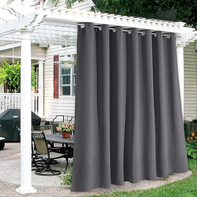 RYB HOME Pergola Curtains Outdoor Water Repellent, Sunlight Vertical Blind for Sliding Glass Door / Terrace / Pavilion / Corridor / Porch / Balcony Deck, W 100 x L 84 inch, 1 Panel, Grey RYBHOME