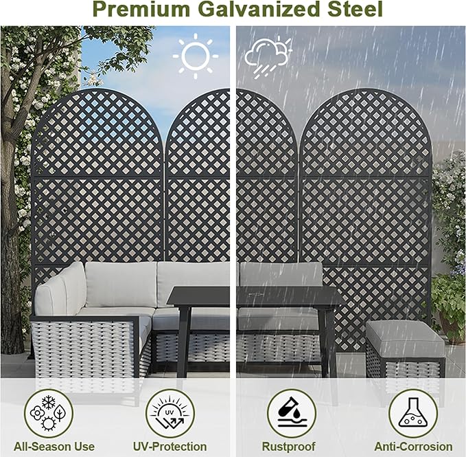 Casaphoria 72" H x 35" W Arched Metal Privacy Screen - Elegant Freestanding Outdoor Screen for Deck, Patio & Balcony - Versatile Decorative Privacy Panels for Home & Garden Use (Black-Laurence) Casaphoria