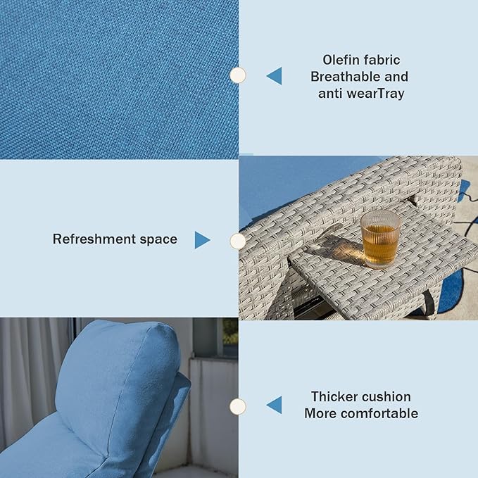 Outdoor Recliner Chairs Set of 2, Reclining Patio Chairs with Adjustable Back up to 150°Lay Flat and Extended Footrest, Wicker Recliner Chairs with Flip Table and Removable Olefin Cushion zzw