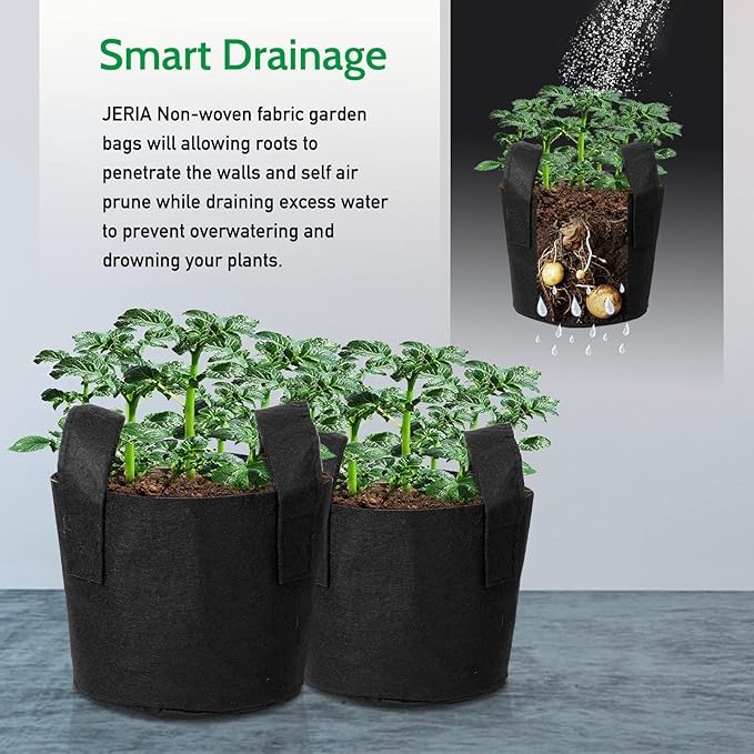 JERIA 12-Pack 10 Gallon Grow Bags, 300G Thickened Nonwoven Garden Pots,Heavy Duty Fabric Pots with Reinforced Handles JERIA