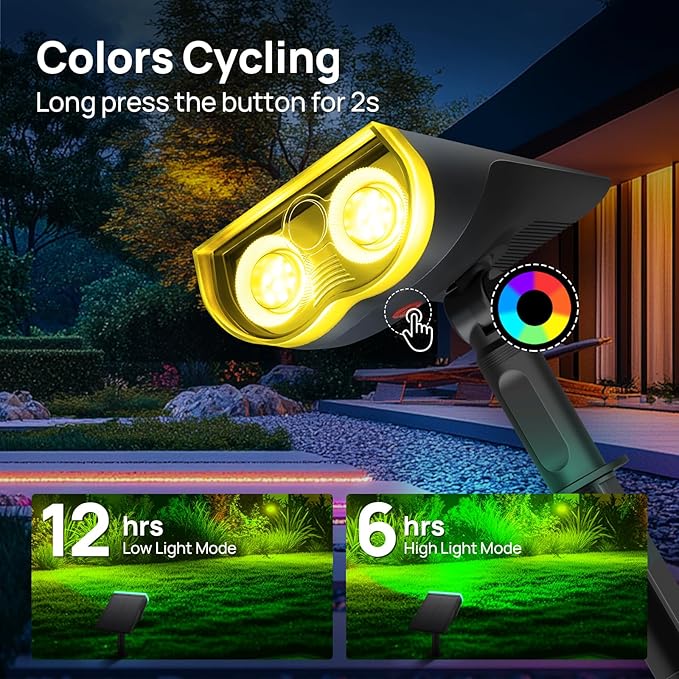 Consciot Solar Spot Lights Outdoor, Halloween Decorations 22 LEDs IP67 Waterproof Color Changing Solar Outdoor Lights, 8 Colors, 2-in-1 Adjustable Wall Lights for Garden Yard Pathway, 2 Pack(RGB) Consciot