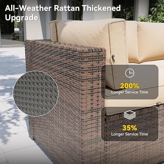 Aoxun Patio Furniture Set with Fire Pit Table, 12 Piece Outdoor Sectional Sofas, 10 Seats Wicker Outdoor Furniture with Thickened Cushion for Backyard, Garden (Brown Rattan Begin Cushions) Aoxun