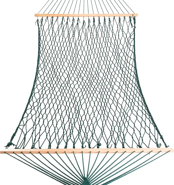 Castaway Living 13 ft. Double Traditional Hand Woven Green Polyester Rope Hammock – 2-Person, 450 lb Capacity, Free Extension Chains & Tree Hooks, Designed in The USA CastawayLiving