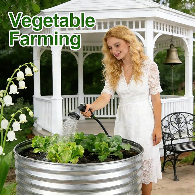 Round Galvanized Raised Garden Bed Kit, Round Galvanized Planter for Vegetables/Herbs/Flowers Heavy-Duty Steel Outdoor Water Trough (Silver, 3X3X1FT) Rootora