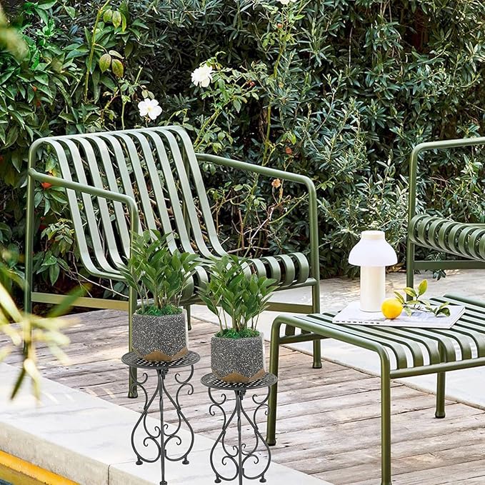 Metal Plant Stands 2 Pack, Heavy Duty Plant Pedestal 17" Tall, Single Flower Pot Holder for Indoor, Outdoor, Patio, Porch, Garden, Balcony, Black BuyNow