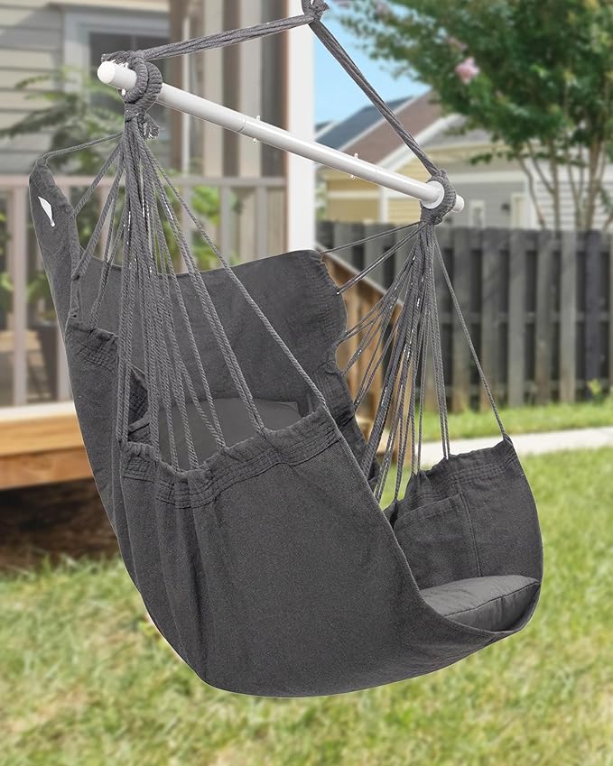 MIZTLI Hammock Chair Hanging Chair Swing Chair Hanging Chair for Bedroom Indoor Outdoor- Max 500 Lbs－Steel Spreader Bar with Anti-Slip Rings, 2 Cushions MIZTLI