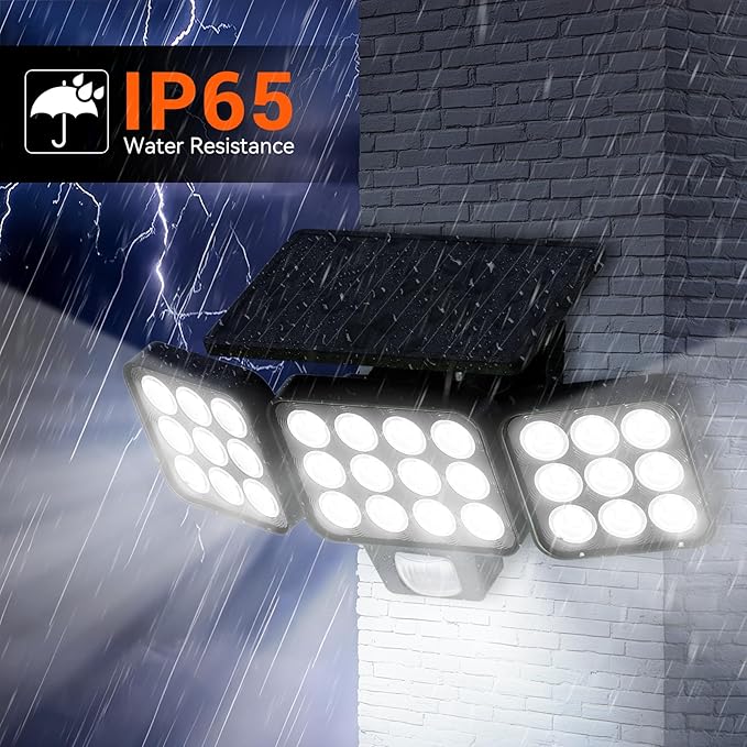 WdtPro Solar Lights Outdoor Flood Light 3 Pack, 3500LM Bright Motion Sensor Outdoor Lights, 3 Heads & Upgrade Glass Panel, LED Solar Powered Security Light Spotlights Waterproof for Outside Yard WdtPro