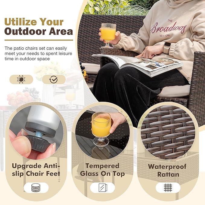 Homall 4 Pieces Outdoor Patio Furniture Sets Rattan Chair Wicker Set,Outdoor Indoor Use Backyard Porch Garden Poolside Balcony Furniture (Brown and Beige) Homall
