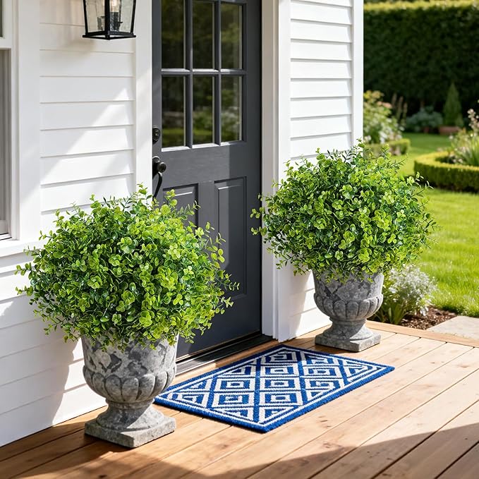 Artificial Faux Outdoor Plants for Spring Summer Decoration, 12 Bundles Fake Plastic Eucalyptus UV Resistant Look Real Fake Plants for Planter Outside Front Door Porch Patio Balcony Garden Indoor Yard Ivydale