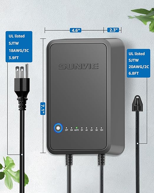 SUNVIE 100W Low Voltage Landscape Transformer Weatherproof Low Voltage Transformer with Photocell & Timer 120V AC to 12V DC Landscape Lighting Transformer for Outdoor Spotlights Path Lights Step Light SUNVIE