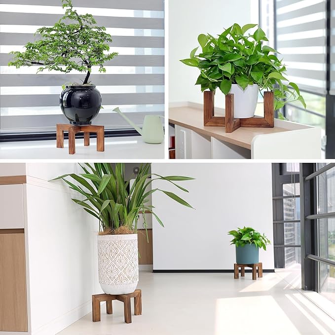 Plant Stand, Indoor/Outdoor Wood Plant Holder, Single Flower Pot Stand, Sturdy Planter Stands, Fit 5-15 Inch Pots Vigordream