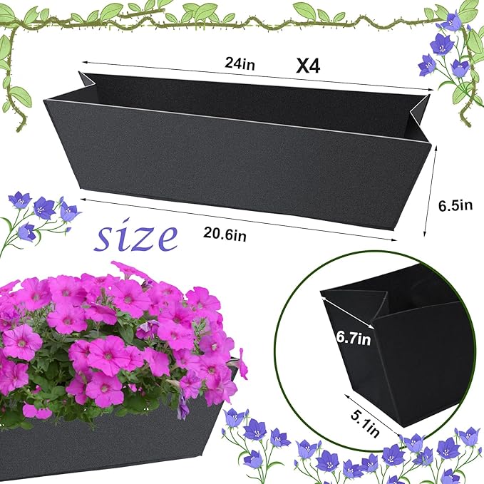 4PCS 24Inch Rectangle Window Box Liner Felt Planter Basket Liner Insert Black Plant Container Liners Non Woven Fabric Liner for Garden Fence Wall Railing Hanging Flower Pot - Avoid Bird Nesting Fantang