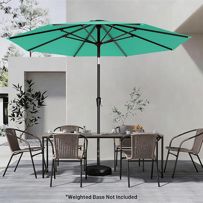 AreShark 9 FT Patio Umbrella for Outdoor, Outdoor Umbrella with Push Button Tilt and Crank, Outdoor Patio Umbrellas with 8 Sturdy Ribs for Market, Garden, Deck, Backyard, Pool (Peacock Blue) Rootora