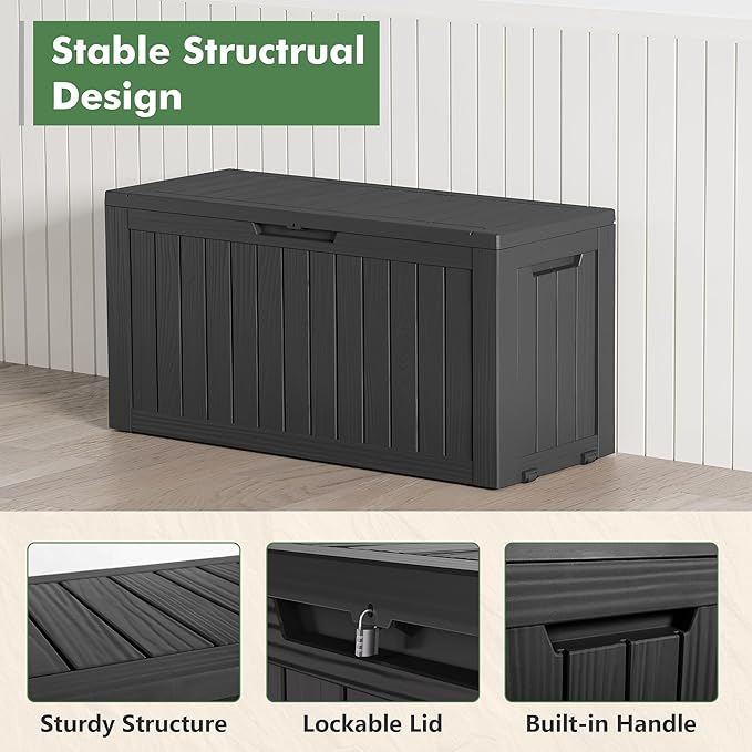 Outdoor Storage Box, Resin Deck Boxes Indoor and outdoor, Waterproof Storage Box Lockable Lid (Black, 85 Gallon) NBYSGO