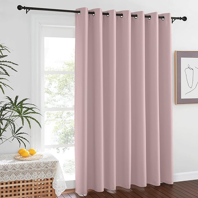 NICETOWN Baby Pink Curtains for Nursery, Sliding Glass Door Grommet Thermal Insulated Blackout Curtain Room Divider Sound Reducing Window Treatment for Kids Room/Bedroom, 1 Panel, W100 x L84 NICETOWN