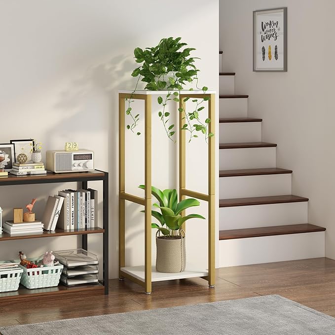 Plant Stand Indoor Corner Tall 2 Tier Metal Modern Flower Storage Plant Shelf Holder for Living Room Balcony Garden,Gold (2 Tier-Gold) YIZAIJIA