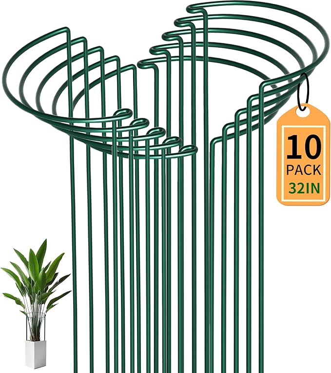 TCBWFY Plant Support Stakes for Large Heavy Plants,10PCS Peony Supports 14"x32" Heavy Duty 5mm Wire Peony Cages,Interlock Garden Supports Ring Border Support,Plant Support Cage for Rose Flowers TCBWFY