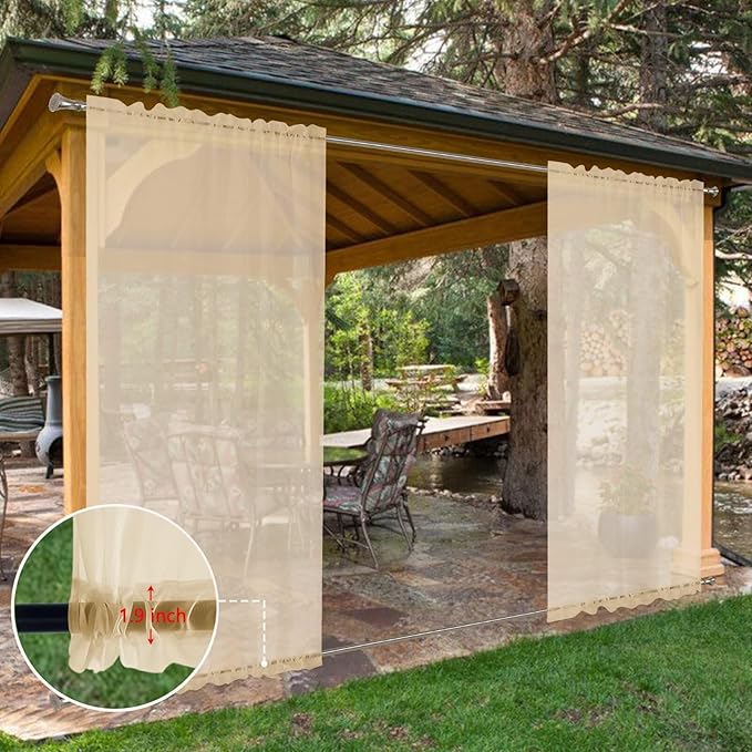 SpaceDresser Waterproof Outdoor Sheer Curtains for Patio - 2 Panels Rod Pocket Indoor Voile Sheer Curtain for Living Room,52W x 120L inch,Beige SpaceDresser