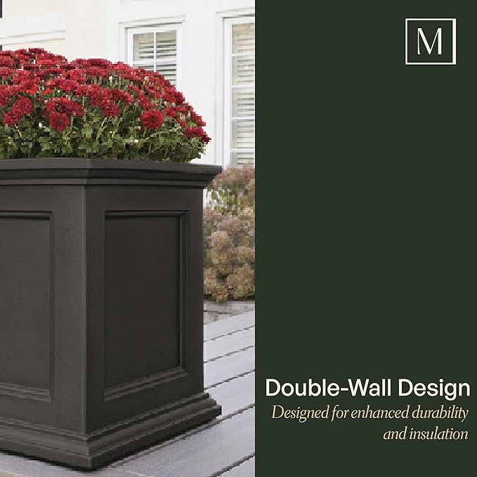Mayne Fairfield 24-Inch Self Watering Square Planter Box, Weather-Resistant and Durable, Ideal for Indoor and Outdoor Use, Perfect for Patio, Porch, or Entryway Mayne