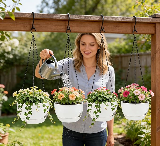 Set of 2-8 Inch Self Watering Hanging Planters for Indoor Outdoor，Hanging Plant Pots with Drainage & Removable Tray, Hanging Pots Holder for Ivy, Pothos, Ferns, Balcony & Patio, White zople