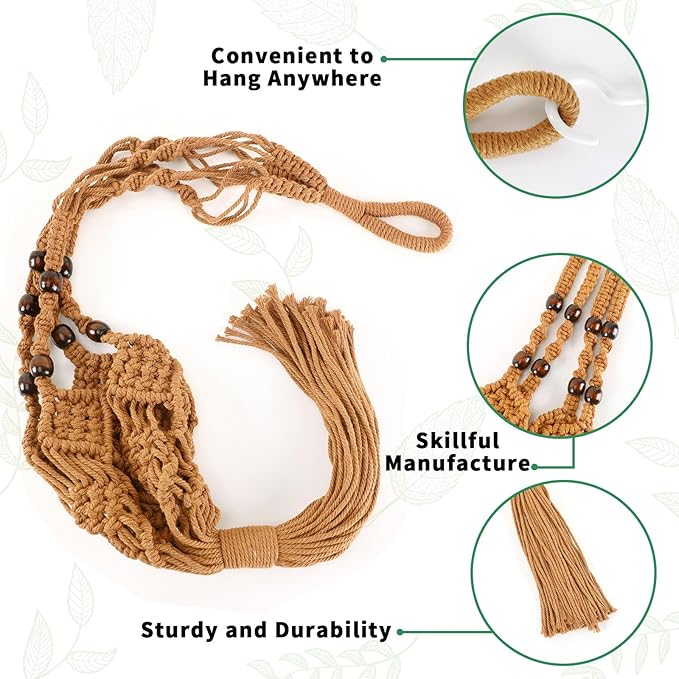 Augshy Jute Crochet Macrame Plant Hangers with Hooks, 2 Pack 35 Inch Natural Cotton Boho Indoor Outdoor Brown Planter Hanging Holder for Ceiling Balcony Porch Home Decor Augshy