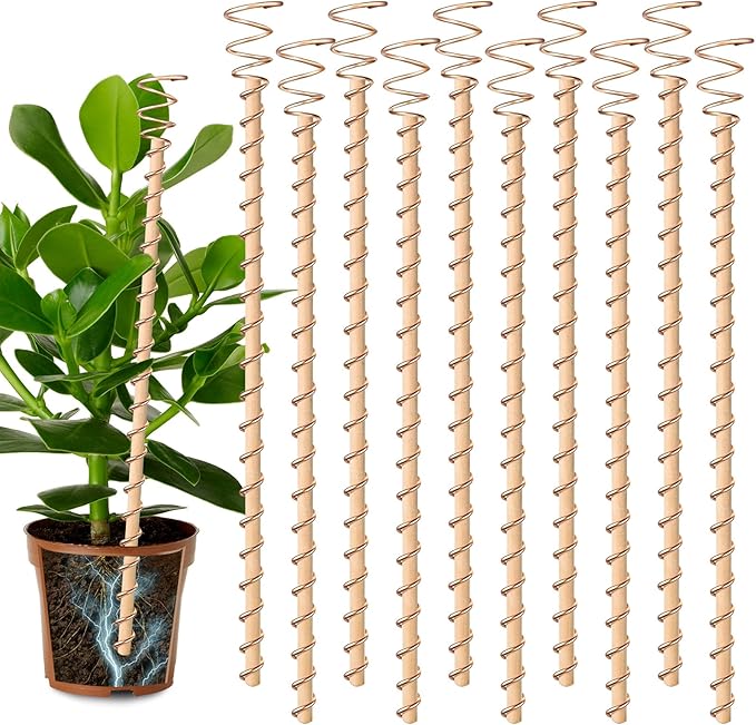 10pcs Electroculture Plant Stakes, 13.5''/17" Available Copper Coil Wire Antennas Garden Stakes, Tensor Rings Kit, Copper Rods Electronic Planting for Growing Vegetable Garden Plants Support Doksving