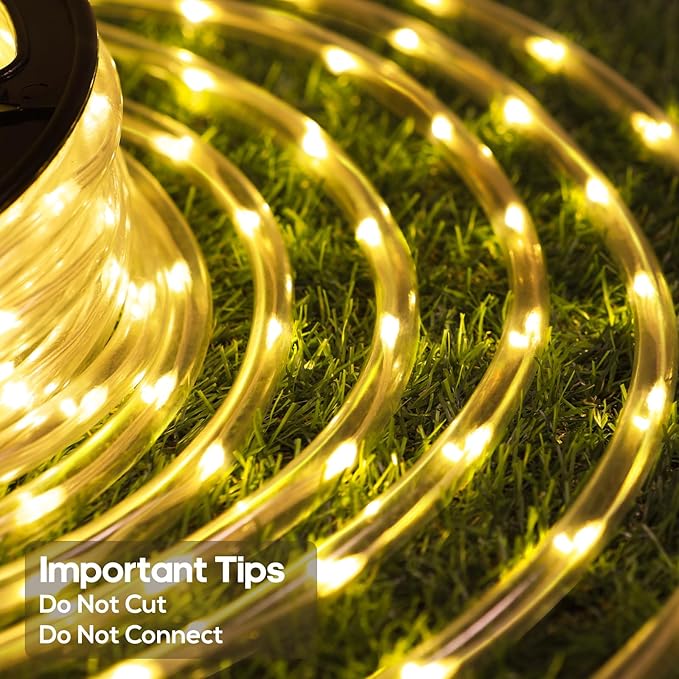 50FT 360 LED Waterproof Rope Lights Outside with Remote, 8 Modes and 4 Brightness Tube Lights for Christmas, Bedroom, Patio, Garden, Indoor Outdoor Decoration (Warm White) Soiarllt