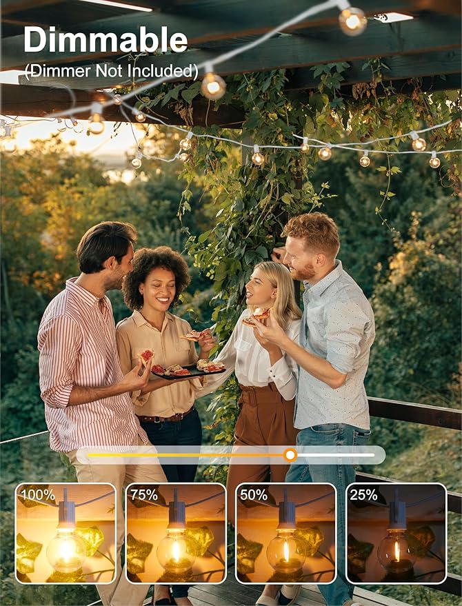 Brightown 69 Feet LED Outdoor String Lights with Shatterproof G40 Edison Bulbs, Connectable and Weatherproof Strand, Commercial Grade Patio Lights for Backyard Garden Patio Decorative, White Brightown