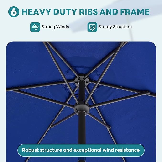 OLIXIS 7.5ft Patio Umbrella with Tilt and Crank Button & 8 Sturdy Ribs Waterproof, Patio Table Umbrella Perfect for Poolside, Terrace, Beach and Outdoor Restaurant, Blue OLIXIS