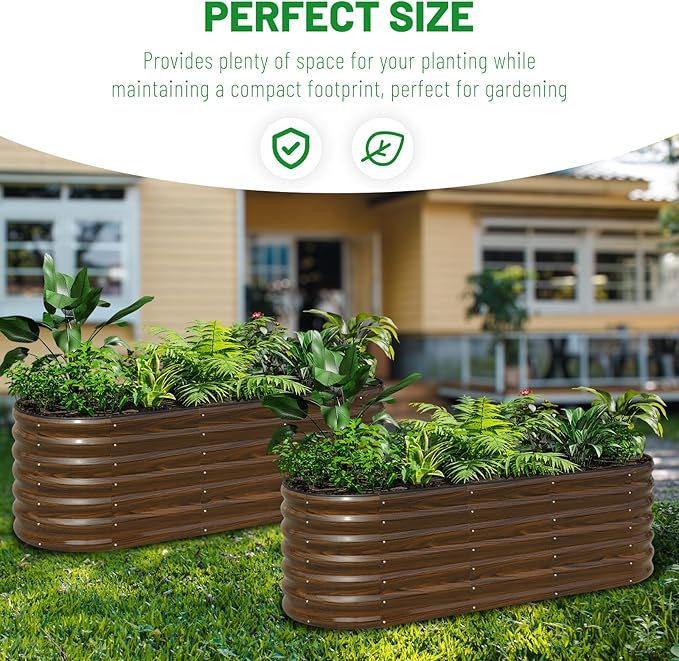 SnugNiture Galvanized Steel Raised Garden Bed Kit, 2 Pcs 6x2x2 ft Large Metal Planter Box Outdoor for Gardening Vegetables, Flowers and Fruits snugniture