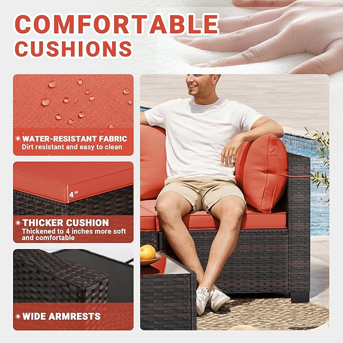 LEVELEVE 7 Pieces Outdoor Patio Furniture Sets,Rattan Conversation Sectional Set,Manual Weaving Wicker Patio Sofa with Tea Table Enjoyyourlife