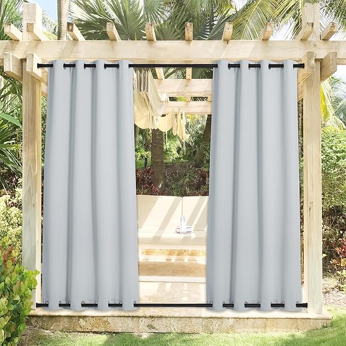 NICETOWN 2 Panels Outdoor Curtains with Rustproof Grommet on top and Bottom for Patio Waterproof, Windproof Privacy Outdoor Living Dividers for Valley/Cabana, W52 x L84, Greyish White NICETOWN