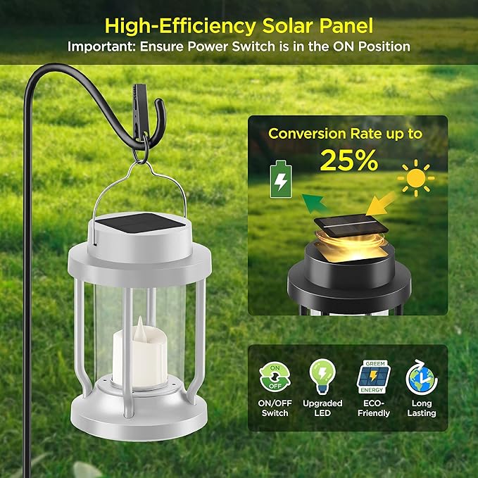 Solar Lantern Outdoor & Indoor Use – Hanging Solar Lights with Realistic Flickering Flameless Candle, Weatherproof for Gardens, Patios, Trees, and Lawns (White, 4 Pack) Rootora
