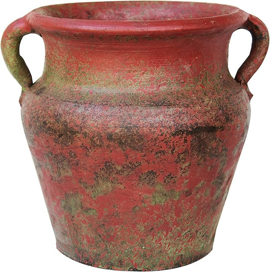 Egyptian Era Designed Earthen Ware Terra-Cotta Vessel/Planter with Looped Handles (Flared Lip Distressed Red Earth) Goodman+and+Wife