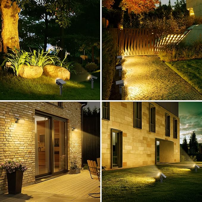 Solar Spot Lights Outdoor, [57 LED/10 Pack] Solar Lights Outdoor IP65 Waterproof, 3 Modes Solar Powered Landscape Spotlights for Garden Yard Outside Patio Pathway Pool(Warm White) MinPea